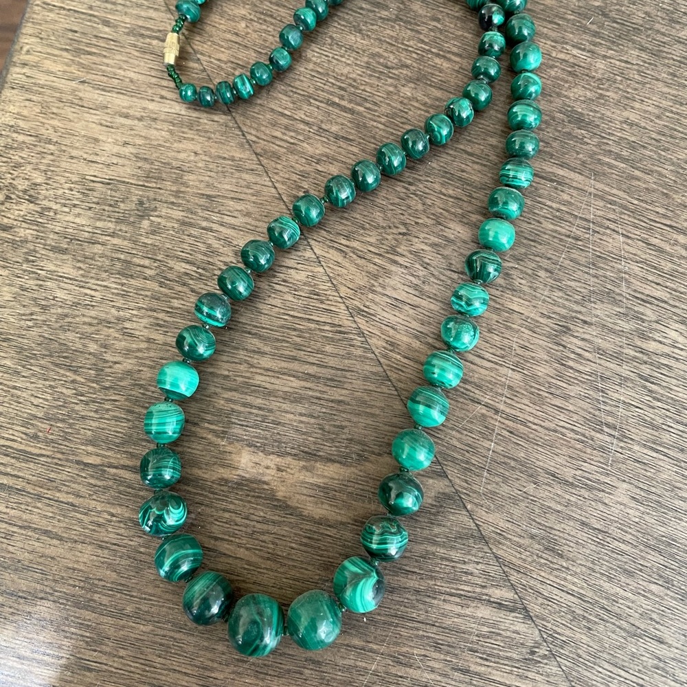 Graduated Malachite Hand Cut 24” Bead Necklace